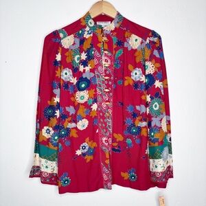 Vintage Peppermill California Floral Button Front Bell Sleeve Blouse Size M NWT